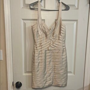 BCBGMaxAzria Satin Cream Bandage Mini Dress